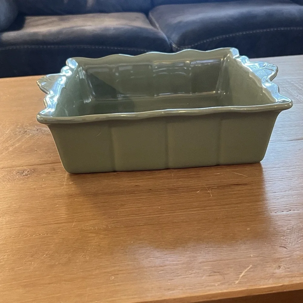 Princess House Pavillion Green Ceramic Square Baking Serving Dish 8 x 8 Inches